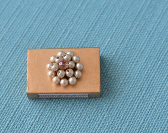 hand painted matchbox with upcycled vintage jewelry
