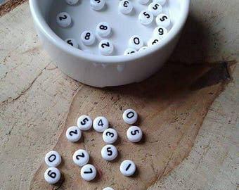 White numbers 100 round beads 6mm acrylic