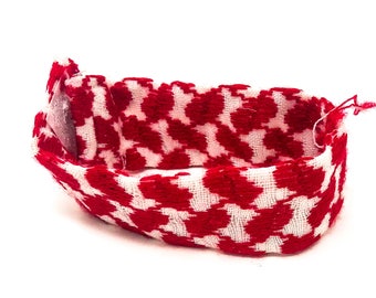 Handmade and Hand Stitched - 100% Cotton - Red and White Bracelet - (8.5" x 1.1" x 0.1")