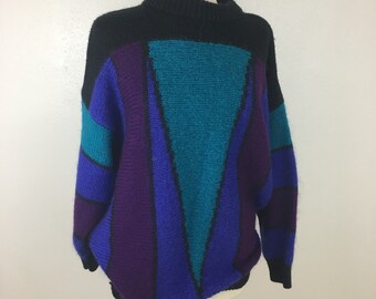 Vintage color block geometric print oversized sweater Katherine Bishop 3X