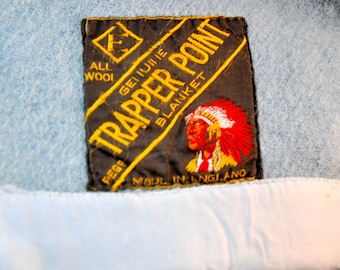 Blue Trapper Point Four Point Wool Blanket Made in England Eatons Double Queen