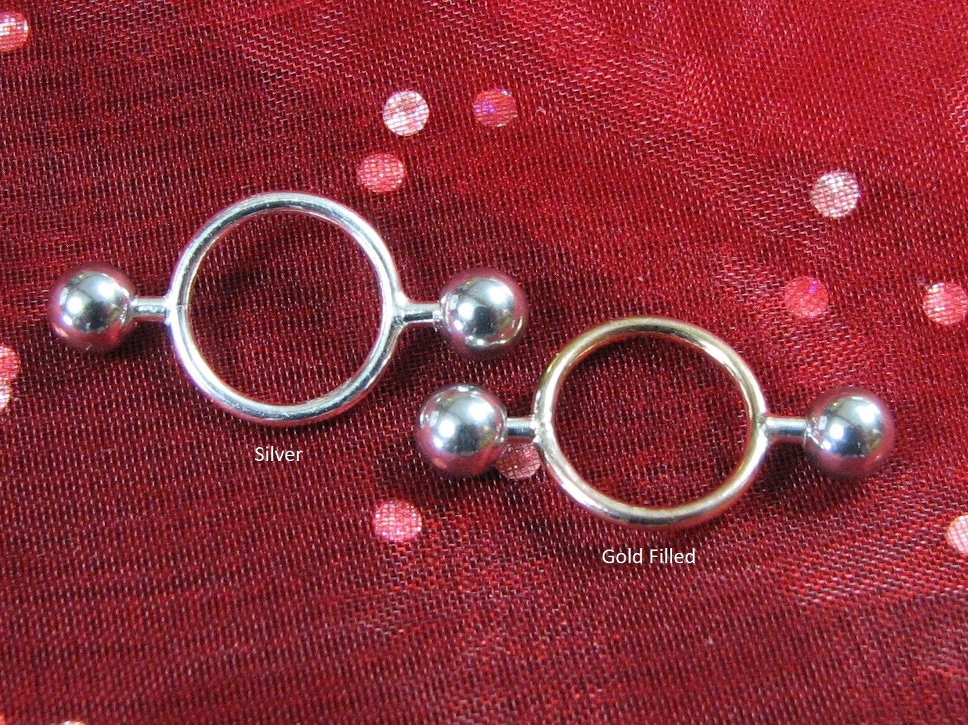 Pair of Handmade fake barbell nonpierced nipple rings