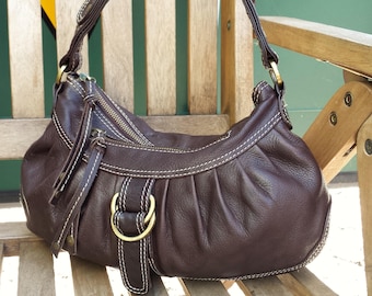 Vintage brown leather hobo bag, Ted Baker vintage leather satchel purse. Retro Ted Baker leather hobo satchel bag / purse
