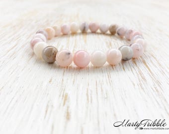 Pink Opal Bracelet, Gemstone Bracelet, Boho Jewelry, Healing Crystal Jewelry, Mala Bracelet, Opal Jewelry, Stone Bracelet Stackable Bracelet