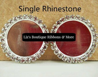 10 pcs Chrome Cameo Rhinestone Cap / 25MM Inner Round- clear single row - flat back