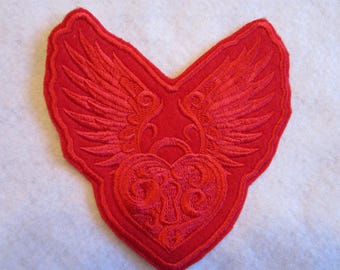 Embroidered Winged Heart Iron On Patch, Winged Heart, Iron On Patch, Biker Patch, Heart Applique, Heart Patch, Flying Heart