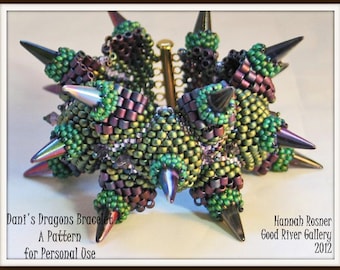 NEWLY RELEASED - Bead Pattern Dani's Dragons (Dragon Scales) peyote beaded Bracelet tutorial instructions by Hannah Rosner