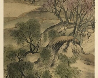 1909, Japanese antique woodblock print, Yosa Buson, "柳渓帰牧図".