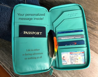 Travel wallet organizer, leather passport wallet, passport holder, travel wallet, personalized wallet passport cover, turquoise 7505