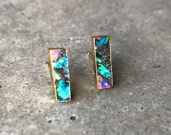 Opal Studs Earrings, Black opal earrings, Opal jewelry, October birthstone, Libra birthstone jewelry, boho jewelry, bar earrings