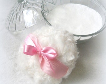 Powder Puff - pink and white powderpuff - soft bath pouf - gift box option - by BonnyBubbles