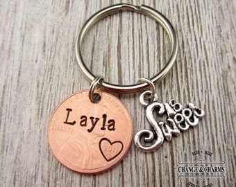 Sweet 16 Penny Keychain, Sweet 16 Keychain, Sweet 16 Gift, Birthday Gift, Custom Keychain, Penny Keychain,Personalized Gift,Keychain, CTX011