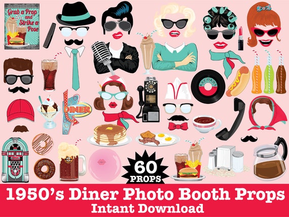 1950s Photo Booth Props Grease Party Fifties Party Rock n 1950s Photo Booth Props Grease Party Fifties Party Rock n