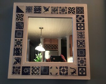 Mexican Folk Art Talavera Tile Wall Mirror