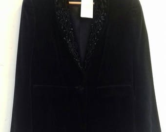 Black velvet style Laura Ashley blazer with sequins - Medium