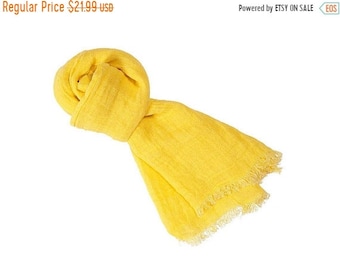 Sale 10% Linen scarf, linen accessory, yellow scarf, women scarf, natural scarve