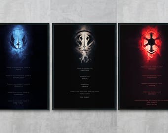 Jedi Code Art Print - Sith Code Poster Print - Star Wars Wall Art - Jedi Portrait - Star Wars Room Decor - Movie Art - Sith Drawing - Bundle