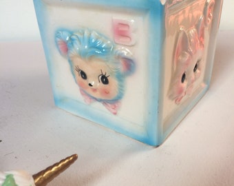 VTG kitsch baby block ceramic planter