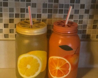 Hand Decorated Mason Canning Jar #0126/#0127
