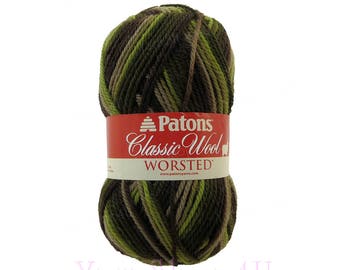 FOREST Patons Classic Wool yarn, Multi Color Wool, Green Brown Variegated yarn, Camo Color. Camouflage wool Pure wool. Felting. 3.5oz 100g √