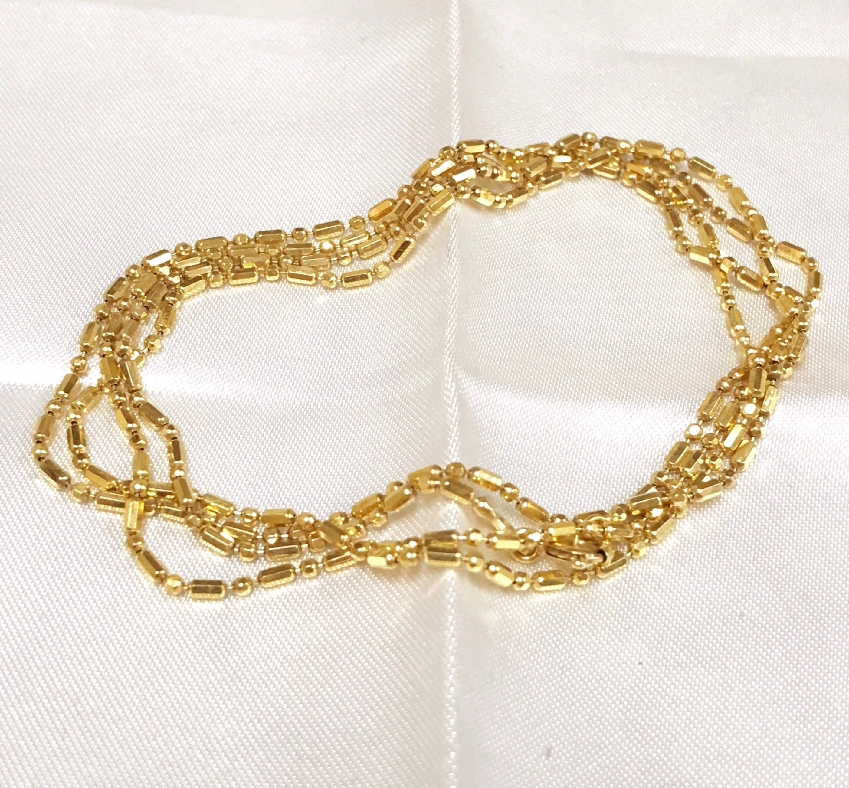 Unisex 14k SAK Yellow Gold Bar Bead Ball Chain Necklace 14k