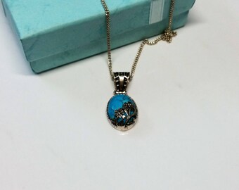 Pendant in Silver 925 turquoise nostalgic old vintage floral handmade SK1066