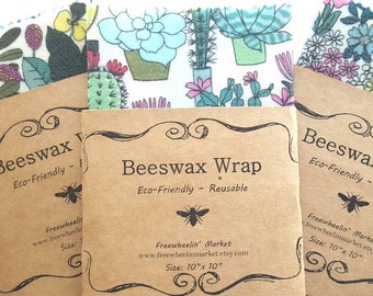 Floral or Cacti Beeswax Wraps - Reusable Beeswax Food Wrap - Natural Living Accessories - Eco friendly kitchen - choose your size