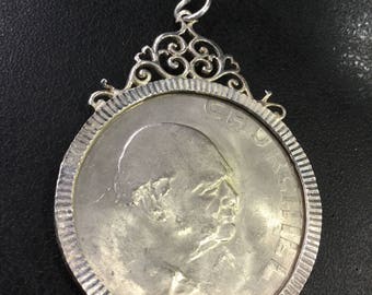 Churchill coin in a sterling silver pendant mount