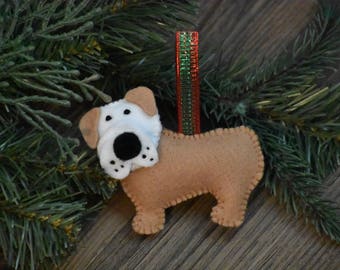 Handmade Felt English Bulldog Ornament