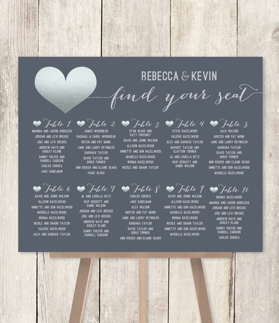 modern wedding seating chart silver and gray faux metallic modern wedding seating chart