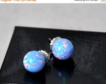 10mm Ball Stud Post earrings, Opal Earrings, Blue Opal, Sterling Silver Earrings, Australian Opal, 925 Sterling Silver, ON SALE