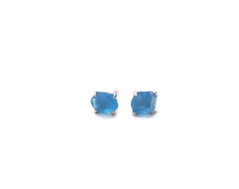 Sea Glass Stud Earrings - Sterling Silver Aqua Blue Beach Glass Earrings