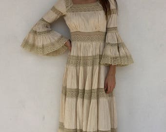 Beautiful 1970s boho lace maxi dress