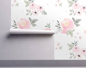 1 Sample Floral Nursery Wallpaper Swatch - Sweet Blush Roses by Shop Cabin - 24x12 inch Wallpaper Test Swatch - by Spoonflower