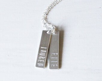 Custom Name Necklace, 1,2, or 3 Personalized Bar Necklace, Silver, Rose, or Gold Bar Necklace, Personalized Necklace, Vertical Bar Necklace