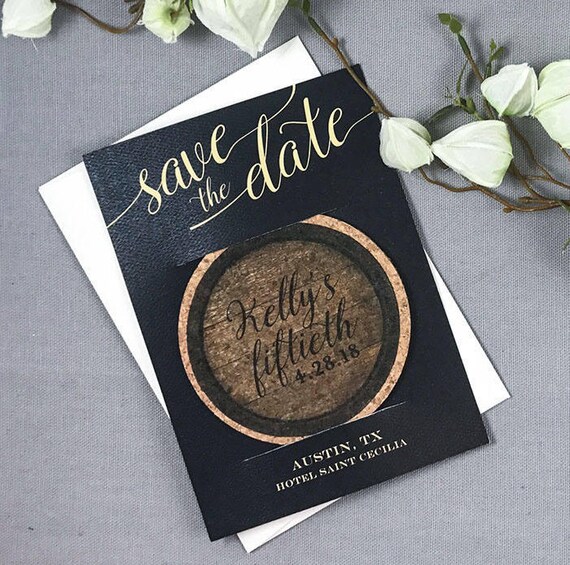 cork coaster save the date surprise 50th birthday party