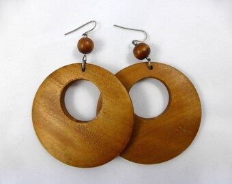 Vintage French Wooden, Hoop Earrings, Vintage Earring, Statement Jewellery
