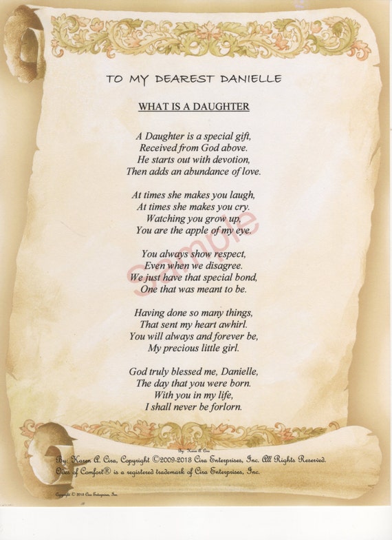 Five Stanza What Is A Daughter Poem shown on