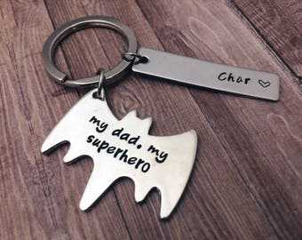 Gifts for dad keychain "my dad, my superhero" - Father's day gift batman name keychain - Batman custom keychain for dad - Father's day gifts
