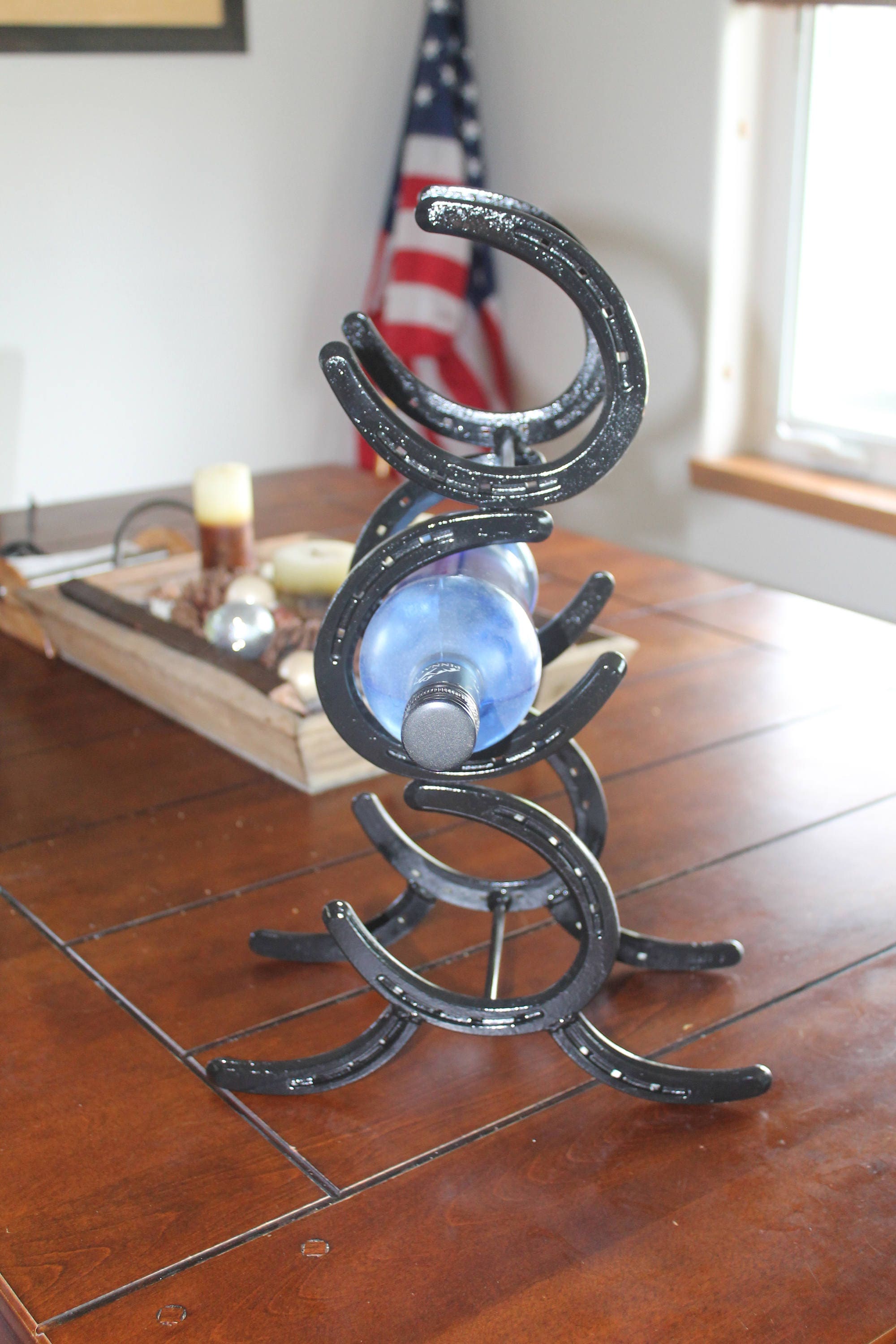 Horseshoe Wine Rack standing holds three bottles