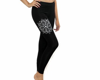 MANDALA leggings, Yoga leggings, Black cotton leggings, Workout leggings, Womens leggins, Plus size tights, Gifts for her, Yoga wear, Black