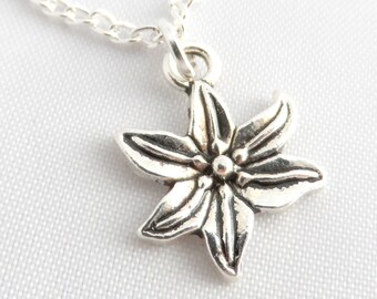 Silver Flower Necklace - Lily Necklace - Lily Flower pendant