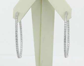 14K White Gold 2.42 ct Diamond Hoop Earrings Diamond Hoops In and Out