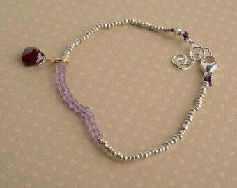 Chakra Bracelet, January Birthstone Bracelet, February Birthstone Bracelet, Healing Gemstone Jewelry, Hill Tribe Silver Beaded Bracelet
