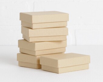 Set of 10 Kraft Gift Boxes, 3 1/16" x 2 1/8" x 1" Small Cotton Filled Jewelry Boxes