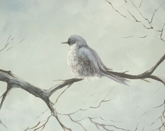 Vintage Original Signed Bird Painting Unframed Acrylic on Canvas Bluebird on Branch