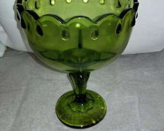 INDIANA GLASS- Large Green TEARDROP - 7 1/2" tall - Pedestal Bowl