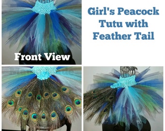 Tutu de pavo real de la muchacha, traje del pavo real, traje del tutú del pavo real, tutú del pavo real con cola de pluma, pavo real cumpleaños Tutu, Tutu niña de las flores, las niñas Tutu