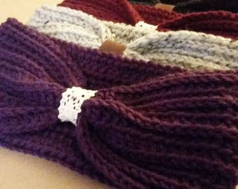 Womens.Cotton loop headband. Earwarmer.