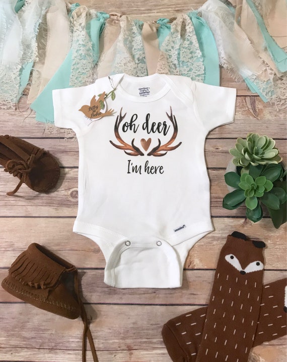 Oh Deer Im Here Onesie® Deer Onesie Baby Boy Clothes Antler